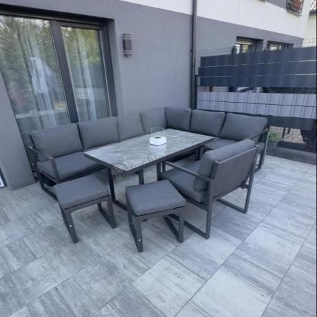 Aluminiowy zestaw ogrodowy z modułowym narożnikiem Kari grafitowy