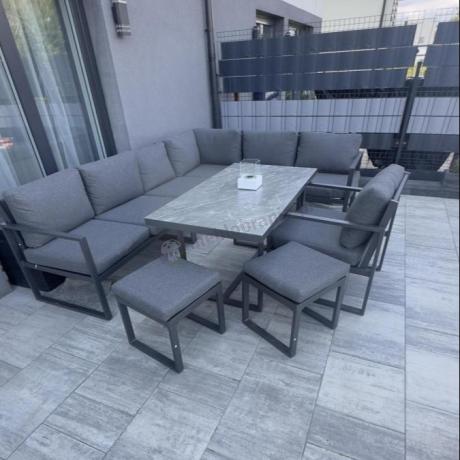 Aluminiowy zestaw ogrodowy z modułowym narożnikiem Kari grafitowy