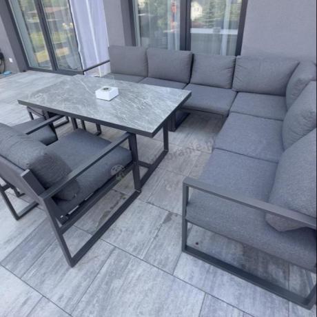 Aluminiowy zestaw ogrodowy z modułowym narożnikiem Kari grafitowy