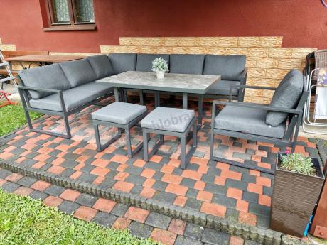 Aluminiowy zestaw ogrodowy z modułowym narożnikiem Kari grafitowy