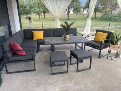 Aluminiowy zestaw ogrodowy z modułowym narożnikiem Kari grafitowy