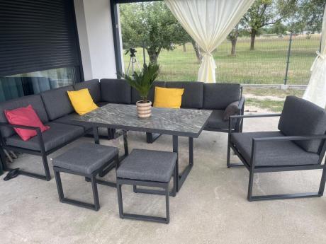 Aluminiowy zestaw ogrodowy z modułowym narożnikiem Kari grafitowy