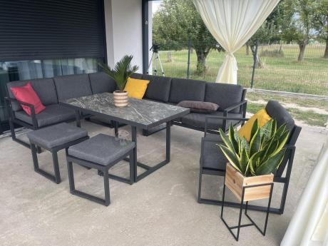 Aluminiowy zestaw ogrodowy z modułowym narożnikiem Kari grafitowy