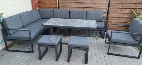 Aluminiowy zestaw ogrodowy z modułowym narożnikiem Kari grafitowy