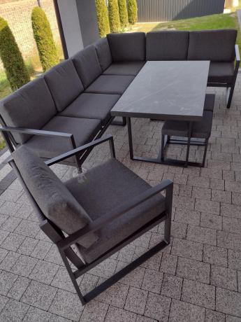 Aluminiowy zestaw ogrodowy z modułowym narożnikiem Kari grafitowy