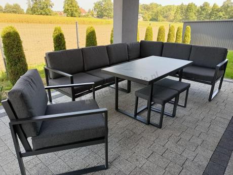 Aluminiowy zestaw ogrodowy z modułowym narożnikiem Kari grafitowy