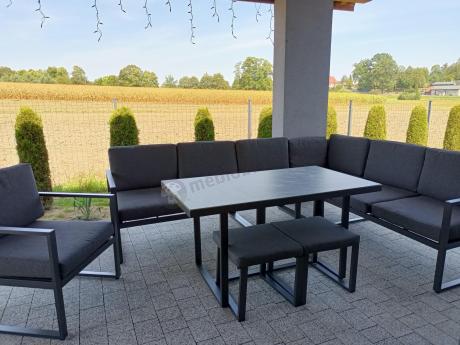 Aluminiowy zestaw ogrodowy z modułowym narożnikiem Kari grafitowy