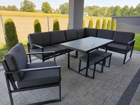 Aluminiowy zestaw ogrodowy z modułowym narożnikiem Kari grafitowy