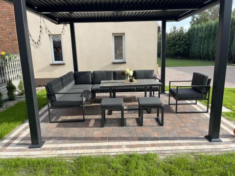 Aluminiowy zestaw ogrodowy z modułowym narożnikiem Kari grafitowy