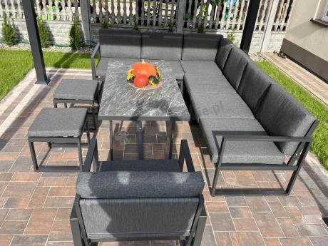 Aluminiowy zestaw ogrodowy z modułowym narożnikiem Kari grafitowy