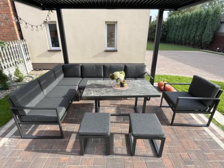 Aluminiowy zestaw ogrodowy z modułowym narożnikiem Kari grafitowy