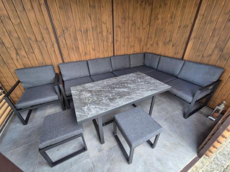 Aluminiowy zestaw ogrodowy z modułowym narożnikiem Kari grafitowy