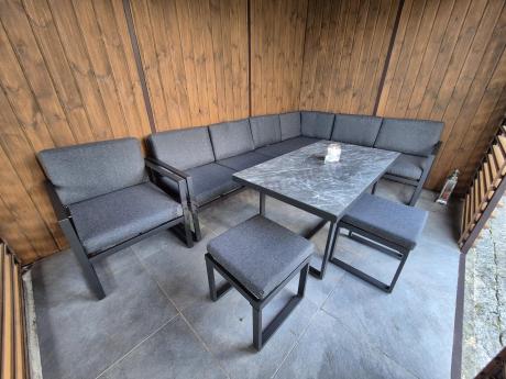 Aluminiowy zestaw ogrodowy z modułowym narożnikiem Kari grafitowy