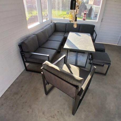 Aluminiowy zestaw ogrodowy z modułowym narożnikiem Kari grafitowy