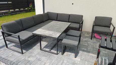 Aluminiowy zestaw ogrodowy z modułowym narożnikiem Kari grafitowy