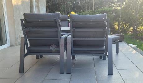 Aluminiowy zestaw ogrodowy z wysokim stołem, sofą 202cm, fotelami i pufami Renalo Dining Grafitowy