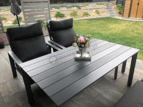 Aluminiowy zestaw ogrodowy z wysokim stołem, sofą 202cm, fotelami i pufami Renalo Dining Grafitowy