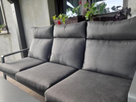Aluminiowy zestaw ogrodowy z wysokim stołem, sofą 202cm, fotelami i pufami Renalo Dining Grafitowy