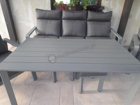 Aluminiowy zestaw ogrodowy z wysokim stołem, sofą 202cm, fotelami i pufami Renalo Dining Grafitowy