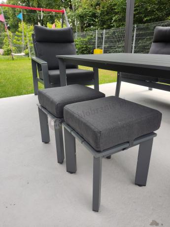 Aluminiowy zestaw ogrodowy z wysokim stołem, sofą 202cm, fotelami i pufami Renalo Dining Grafitowy