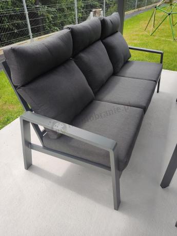 Aluminiowy zestaw ogrodowy z wysokim stołem, sofą 202cm, fotelami i pufami Renalo Dining Grafitowy