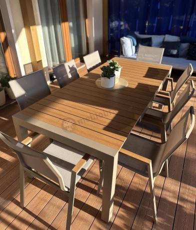 Aluminiowy zestaw stół i krzesła dla 8 osób Tanami Marla Taupe