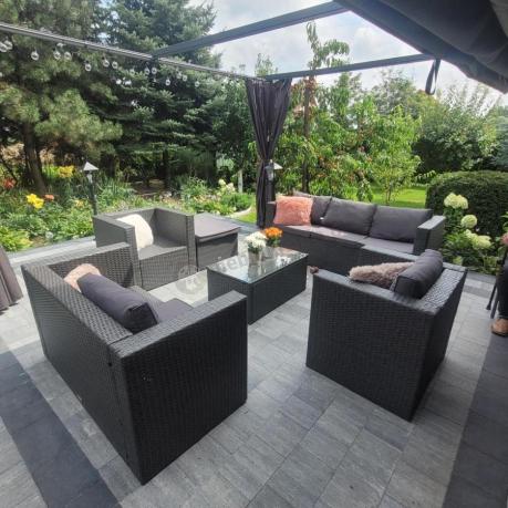 Antracytowy zestaw ogrodowy z technorattanu dla 8 osób