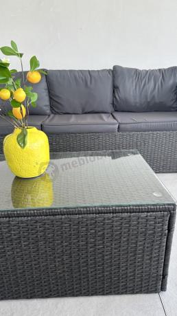 Antracytowy zestaw ogrodowy z technorattanu dla 8 osób