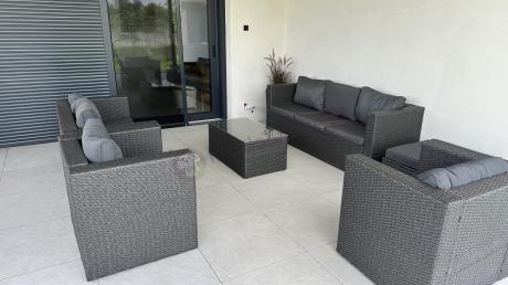 Antracytowy zestaw ogrodowy z technorattanu dla 8 osób