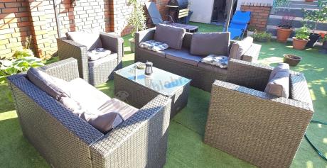 Antracytowy zestaw ogrodowy z technorattanu dla 8 osób