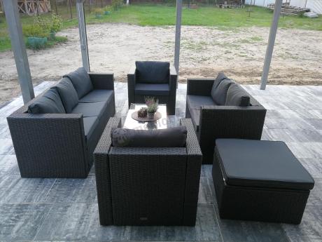 Antracytowy zestaw ogrodowy z technorattanu dla 8 osób