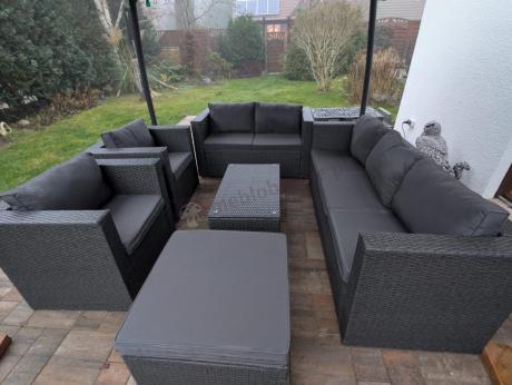 Antracytowy zestaw ogrodowy z technorattanu dla 8 osób
