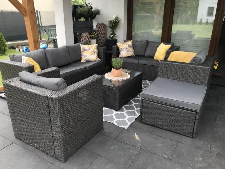 Antracytowy zestaw ogrodowy z technorattanu dla 8 osób
