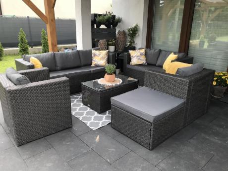 Antracytowy zestaw ogrodowy z technorattanu dla 8 osób