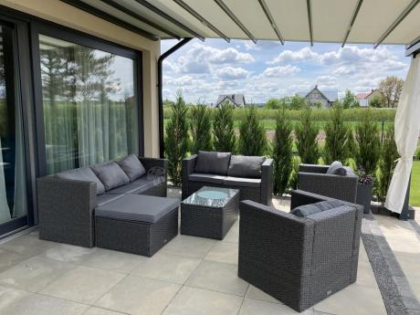 Antracytowy zestaw ogrodowy z technorattanu dla 8 osób