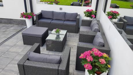 Antracytowy zestaw ogrodowy z technorattanu dla 8 osób