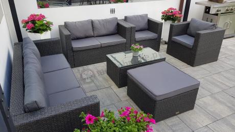 Antracytowy zestaw ogrodowy z technorattanu dla 8 osób