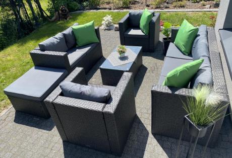 Antracytowy zestaw ogrodowy z technorattanu dla 8 osób