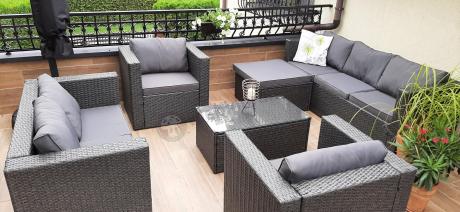 Antracytowy zestaw ogrodowy z technorattanu dla 8 osób