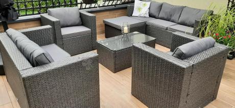 Antracytowy zestaw ogrodowy z technorattanu dla 8 osób