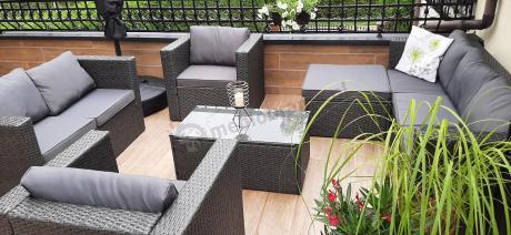 Antracytowy zestaw ogrodowy z technorattanu dla 8 osób