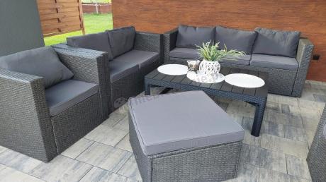 Antracytowy zestaw ogrodowy z technorattanu dla 8 osób