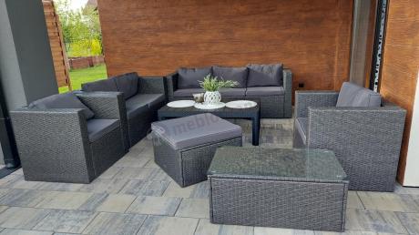 Antracytowy zestaw ogrodowy z technorattanu dla 8 osób