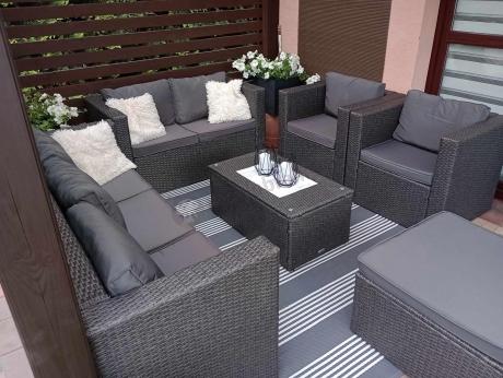 Antracytowy zestaw ogrodowy z technorattanu dla 8 osób