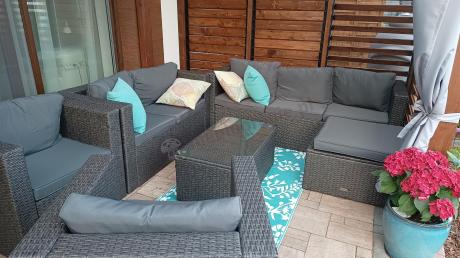 Antracytowy zestaw ogrodowy z technorattanu dla 8 osób