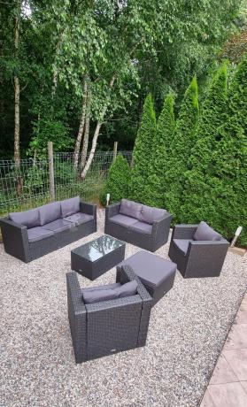 Antracytowy zestaw ogrodowy z technorattanu dla 8 osób