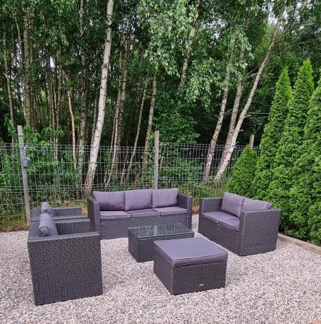 Antracytowy zestaw ogrodowy z technorattanu dla 8 osób