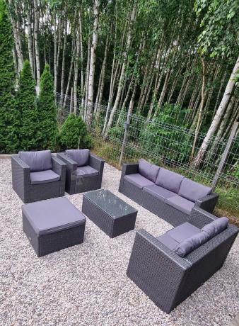 Antracytowy zestaw ogrodowy z technorattanu dla 8 osób