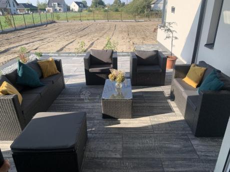 Antracytowy zestaw ogrodowy z technorattanu dla 8 osób