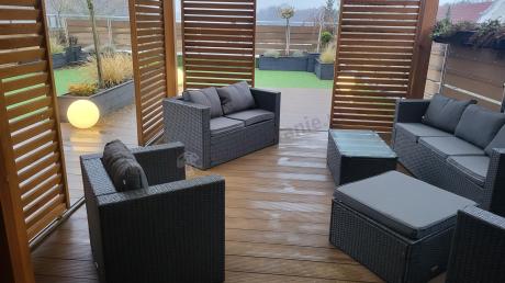 Antracytowy zestaw ogrodowy z technorattanu dla 8 osób